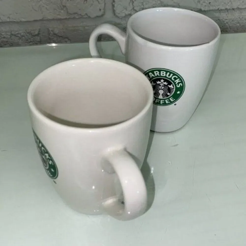Starbucks Classic White Ceramic Coffee Mugs/Cups Set of 2 with Iconic Siren Logo